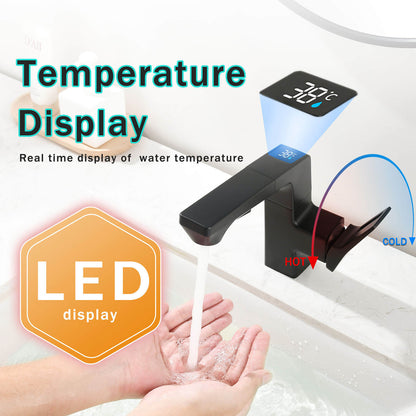 Matte Black Bathroom Faucet with LED Temperature Display