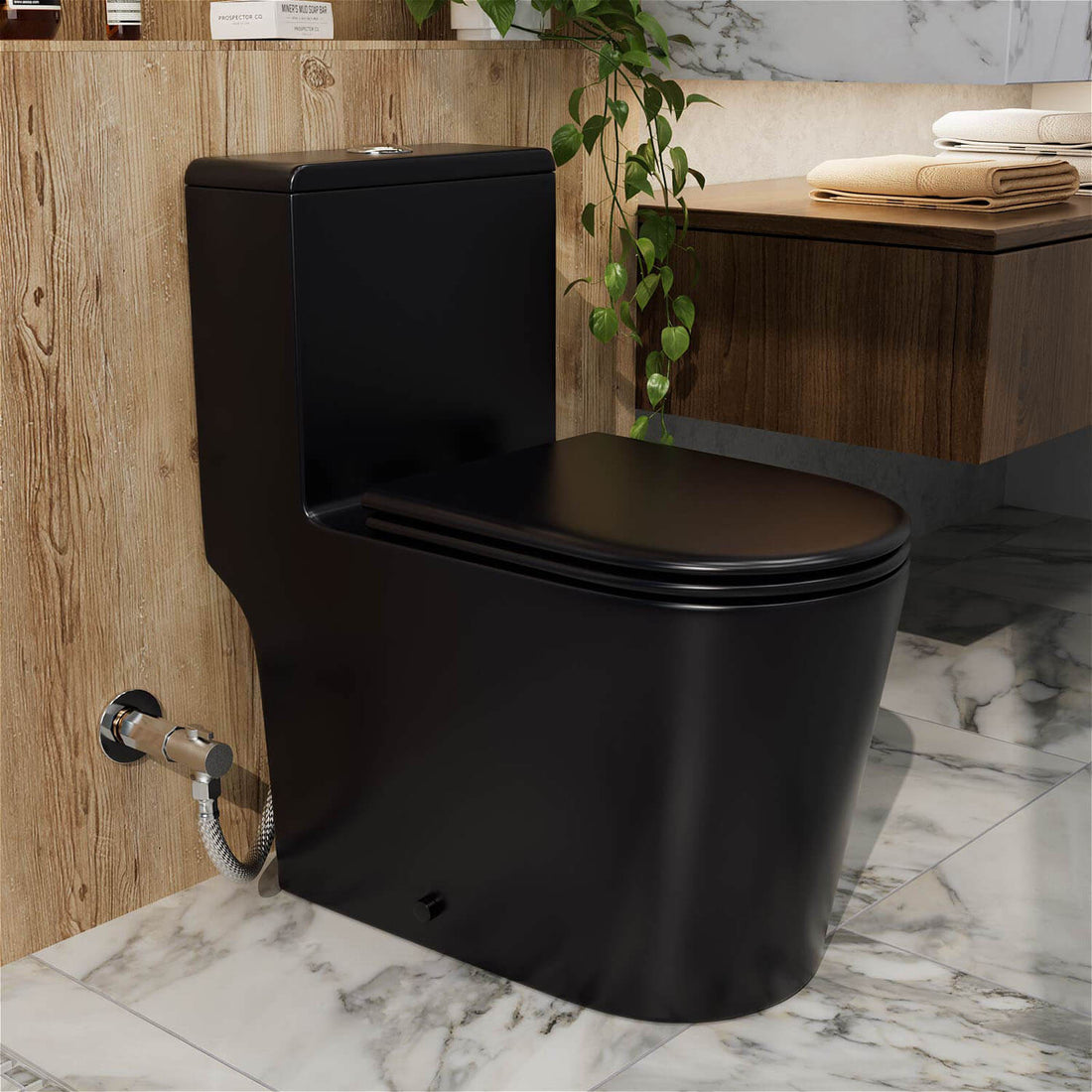Matte Black One-Piece Floor Mount Toilet 1.0/1.28 GPF Dual Flush