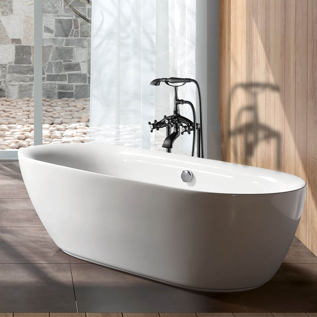 Matte Black Retro Freestanding Tub Filler Faucet with Hand Shower