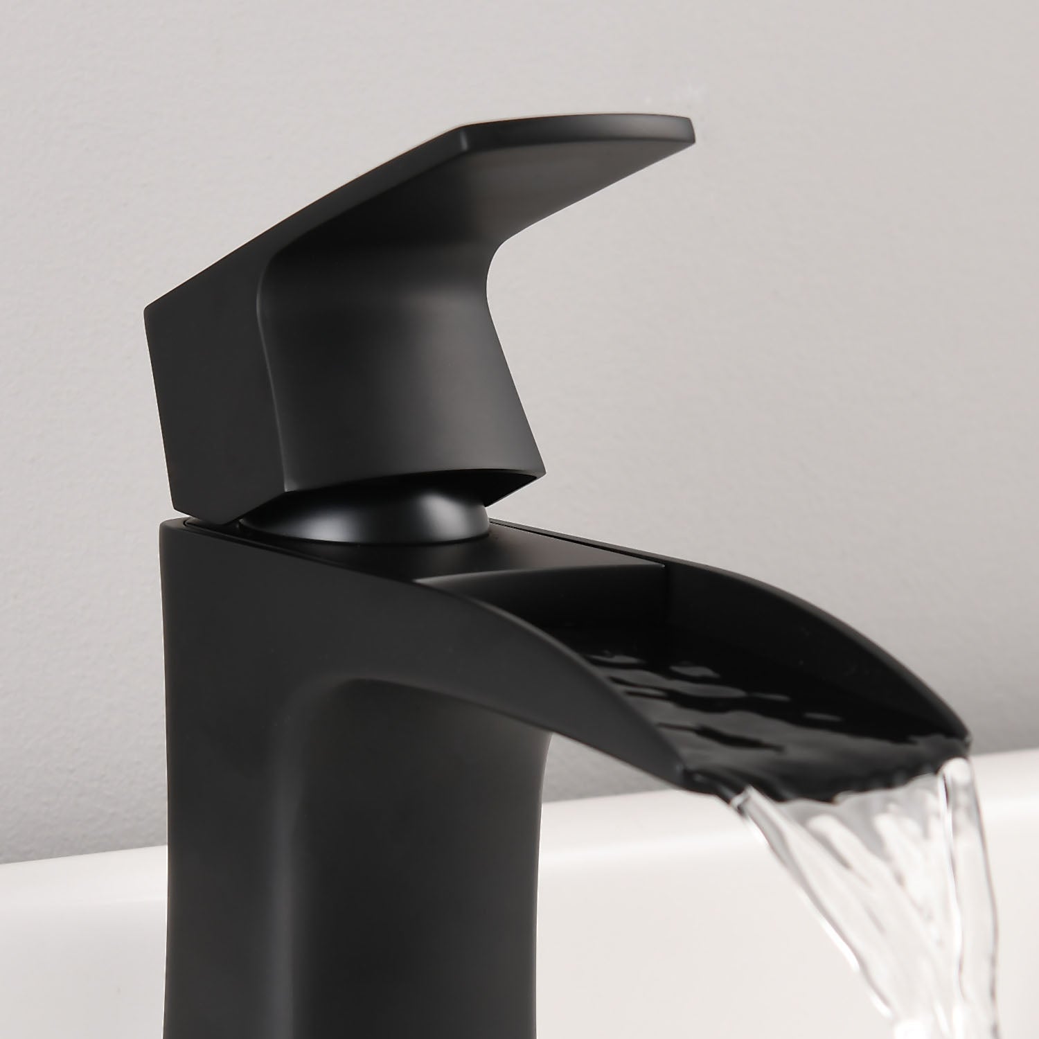 Matte Black Single Handle Waterfall Bathroom Faucet