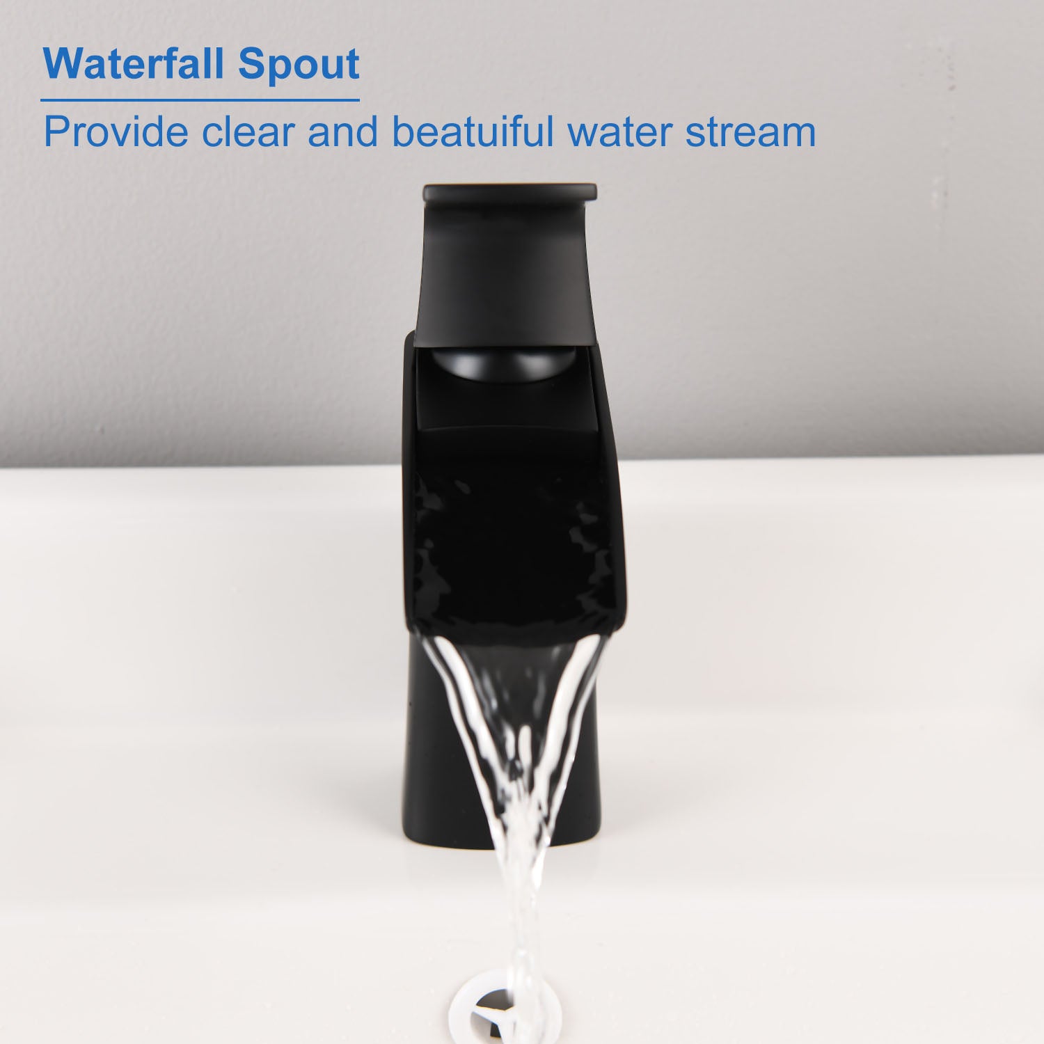 Matte Black Single Handle waterfall spout Bathroom Faucet