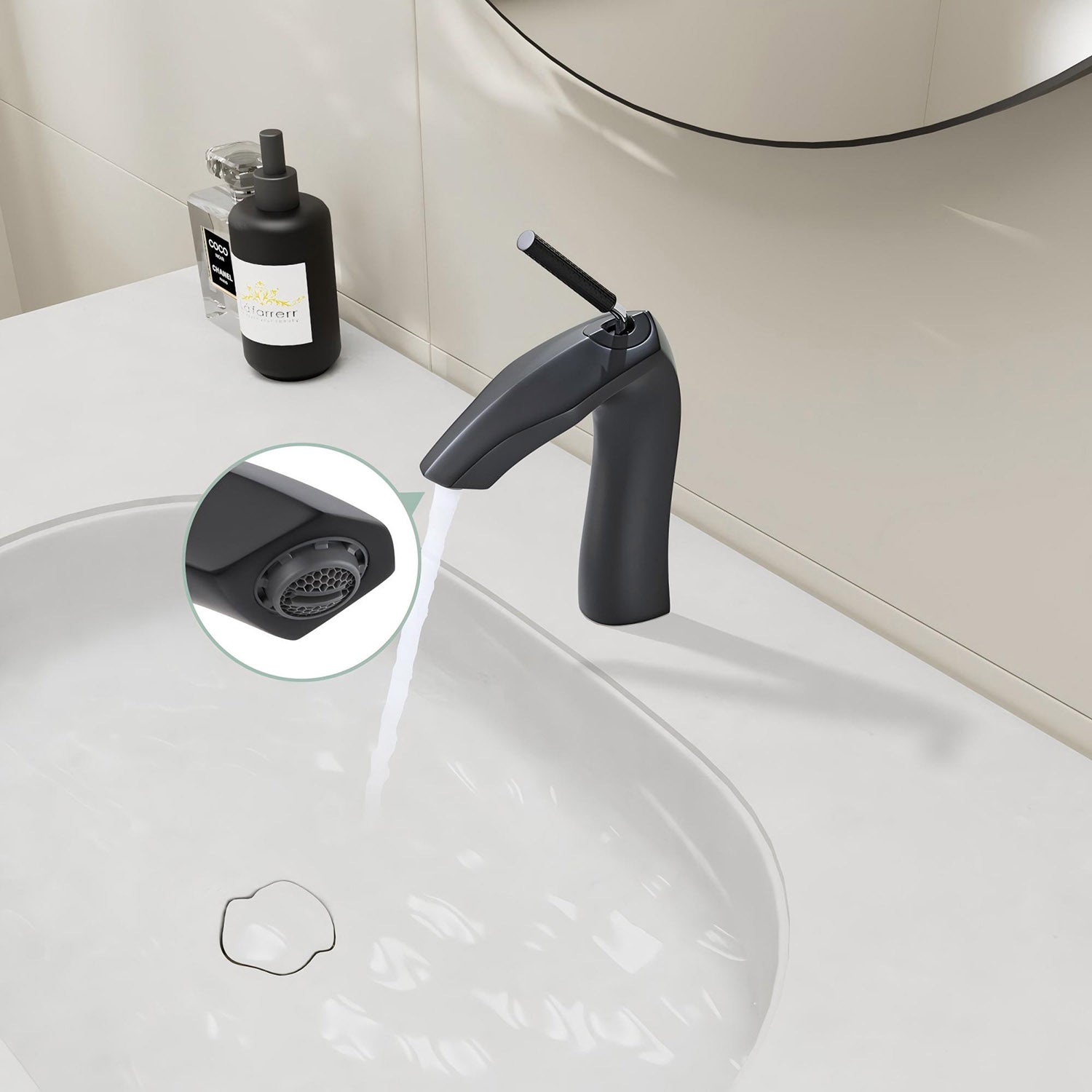 Matte Black Single Hole Bathroom Faucet Brass with Slim Single Handle and Aerator-soft water flow