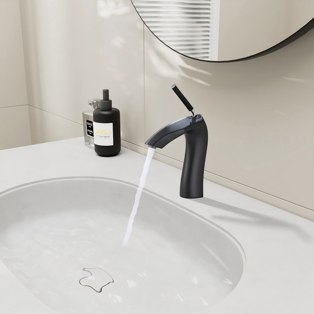 Matte Black Single Hole Bathroom Faucet Brass with Slim Single Handle and Aerator