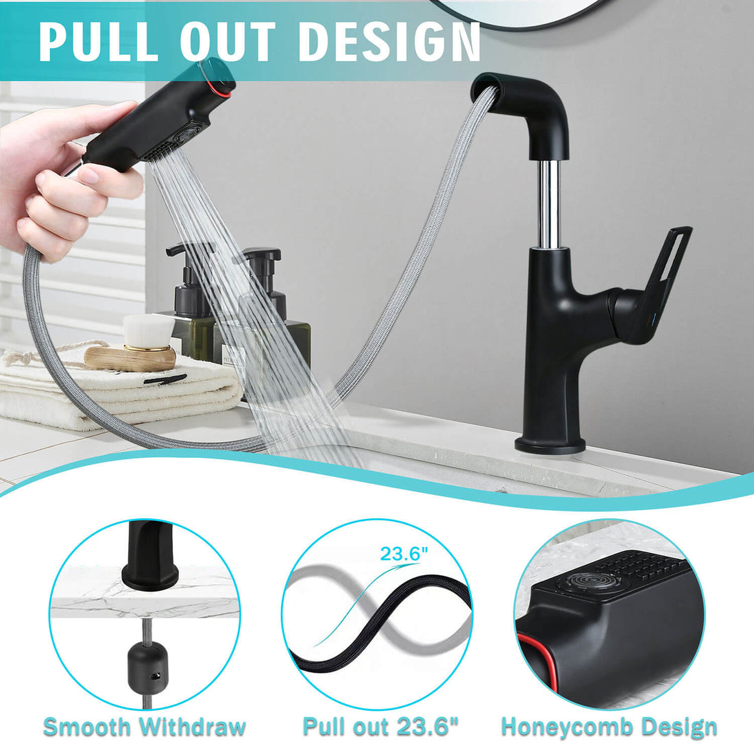Matte Black Single Hole Pull-Down Bathroom Faucet