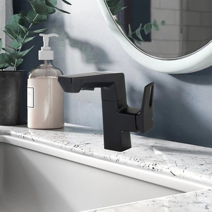 Matte Black Single Hole Pull-Down Bathroom Faucet with LED Temperature Display