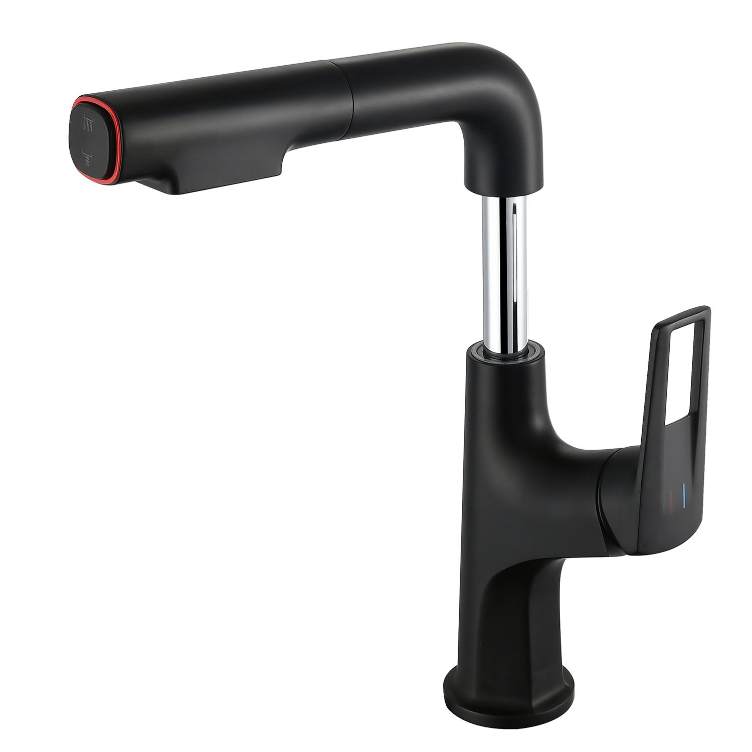 Matte Black Single Hole Pull-Down Bathroom Faucet with Lift Spout
