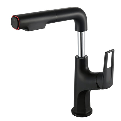 Matte Black Single Hole Pull-Down Bathroom Faucet with Lift Spout