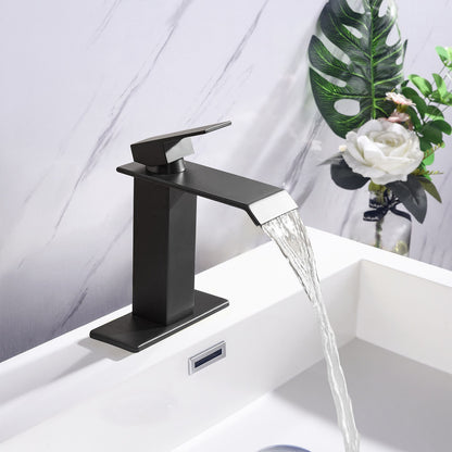 Matte Black Stainless Steel Single Handle Waterfall Bathroom Faucet