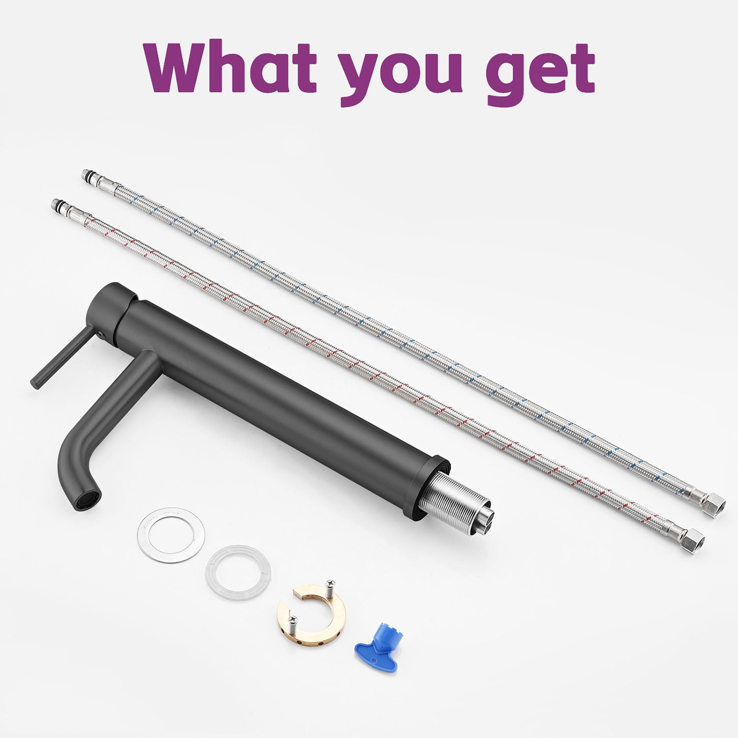 Matte Black Tall single handle Bathroom Faucet with hose and install fitting