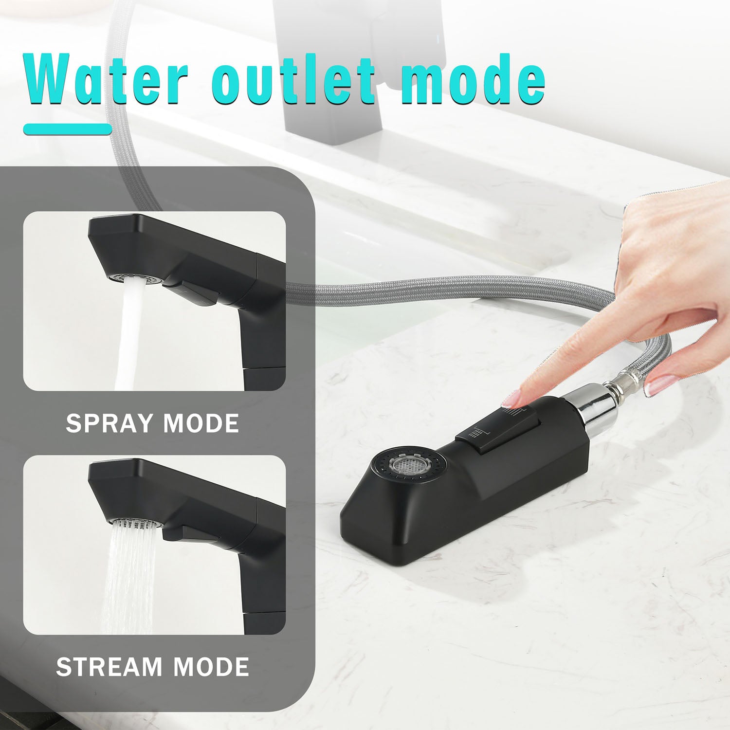 Matte Black single hole Bathroom Faucet with dual water outlet mode