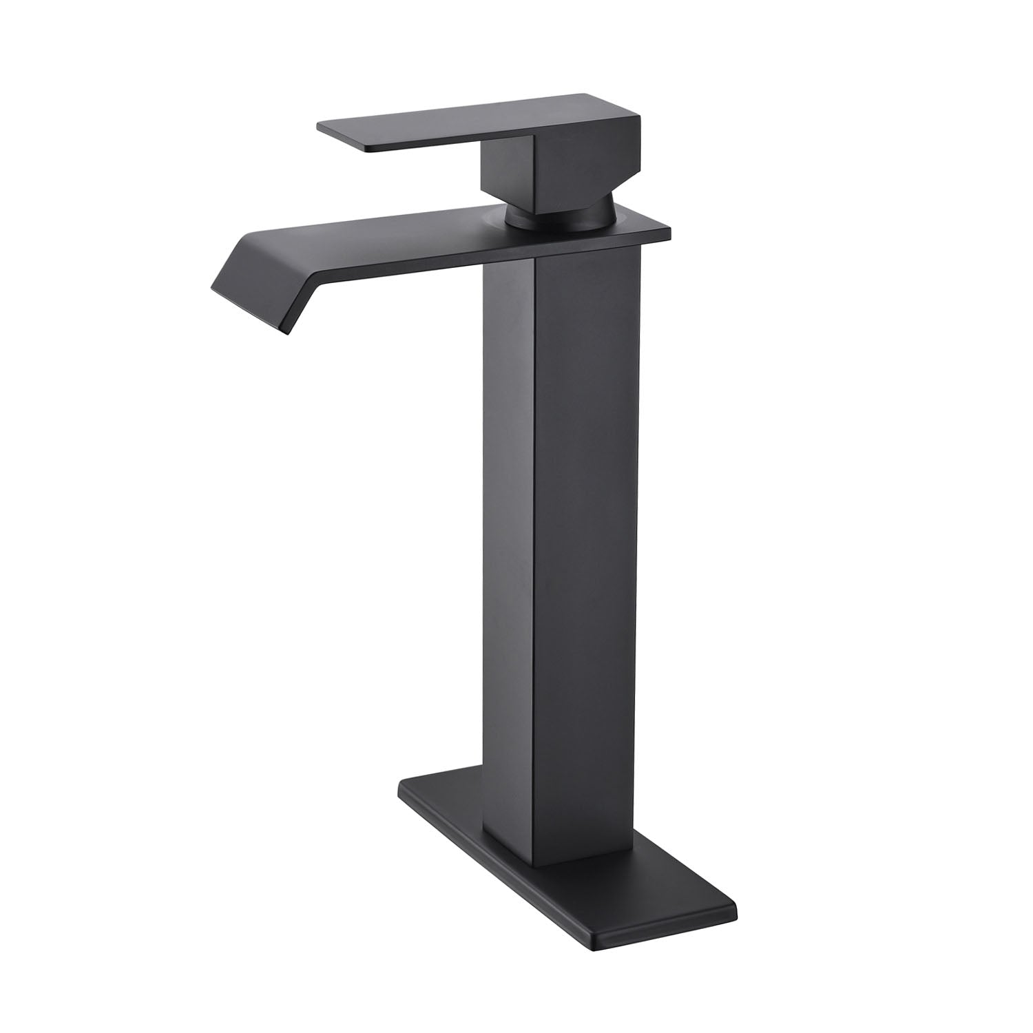 Matte Black single hole waterfall Bathroom Faucet with deck plate