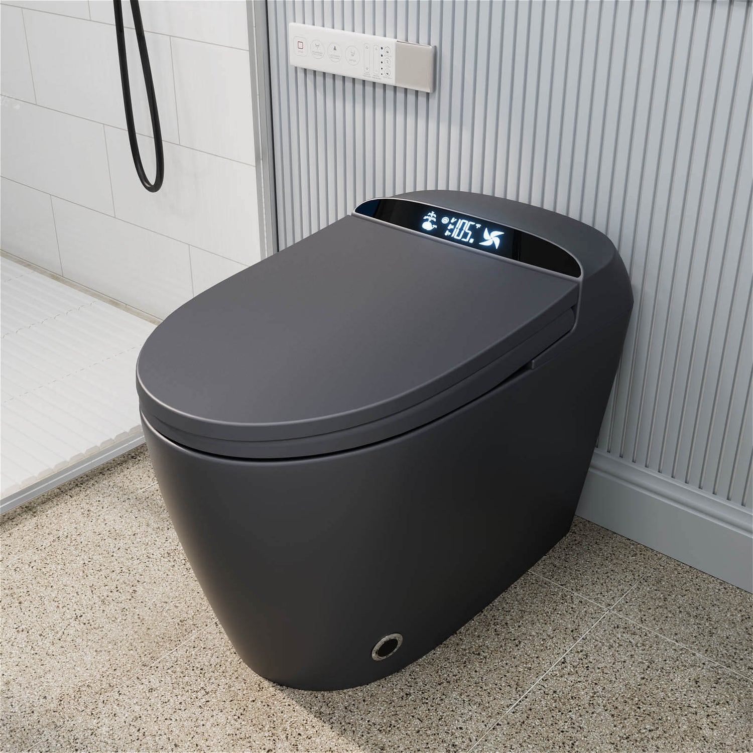 Matte Gray Floor Smart Toilet with Adjustable Mobile Drying