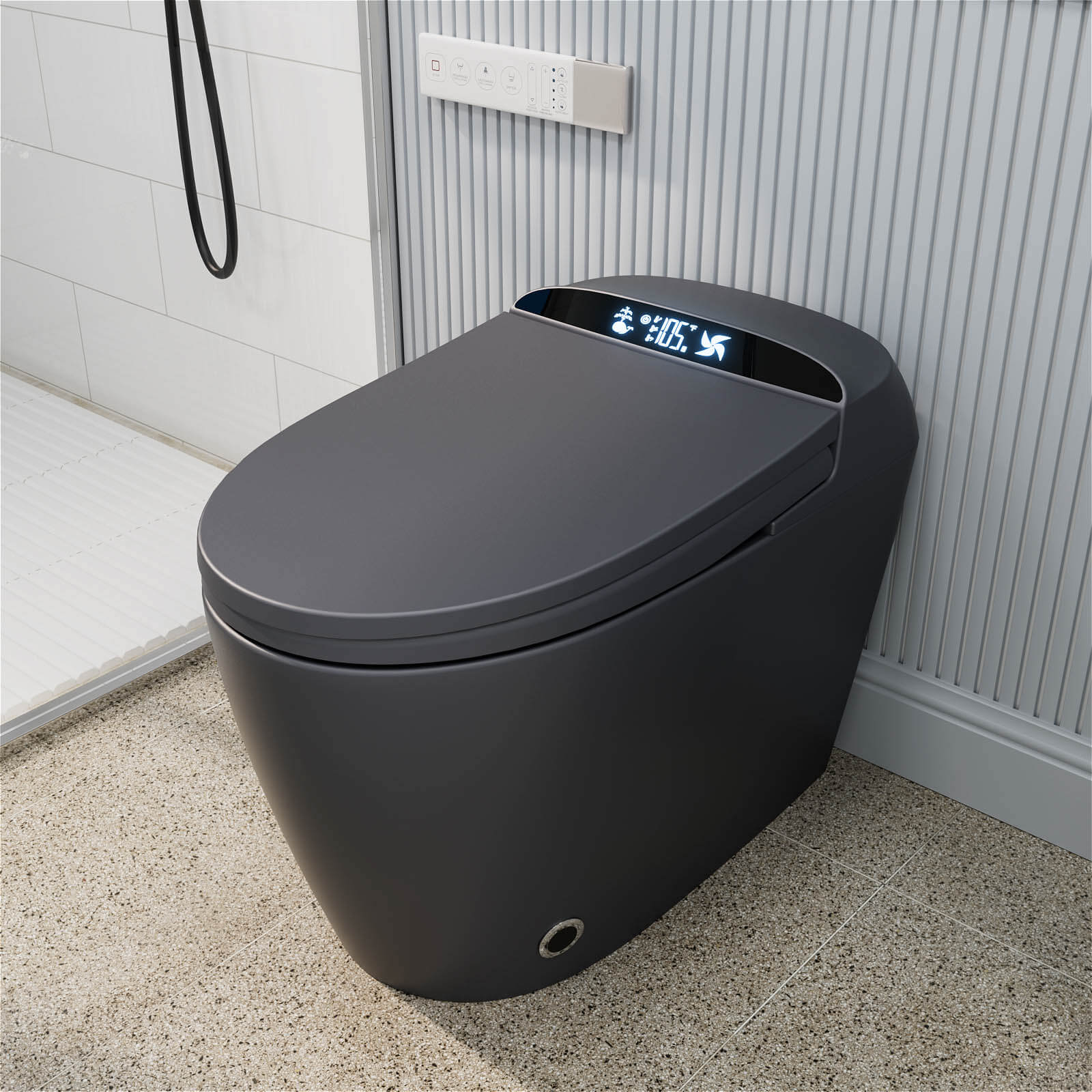 Matte Gray Floor Smart Toilet with Adjustable Mobile Drying