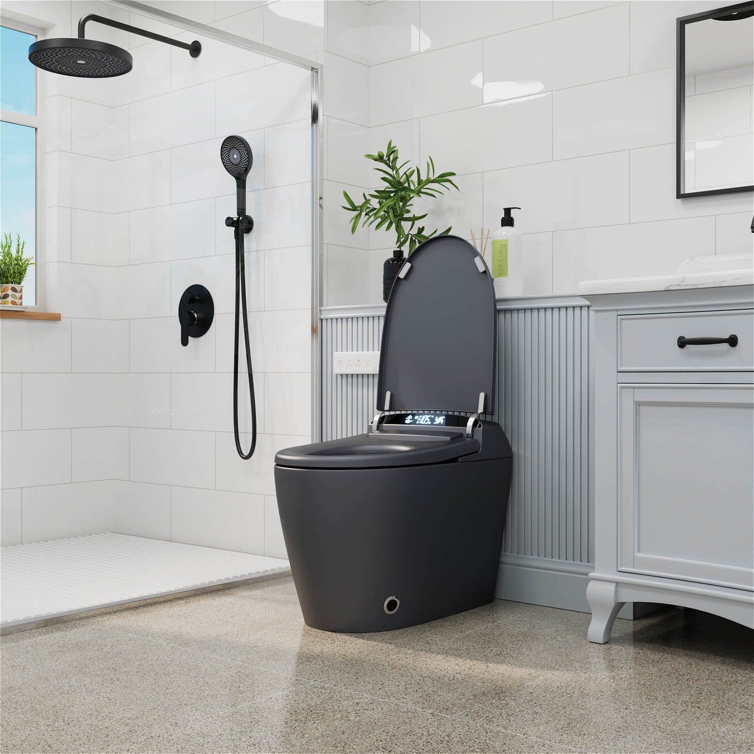 Matte Gray Smart Bidet Toilet with LED Screen Display