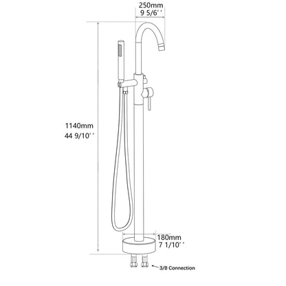 Matte black floor mounted tub faucet dimension