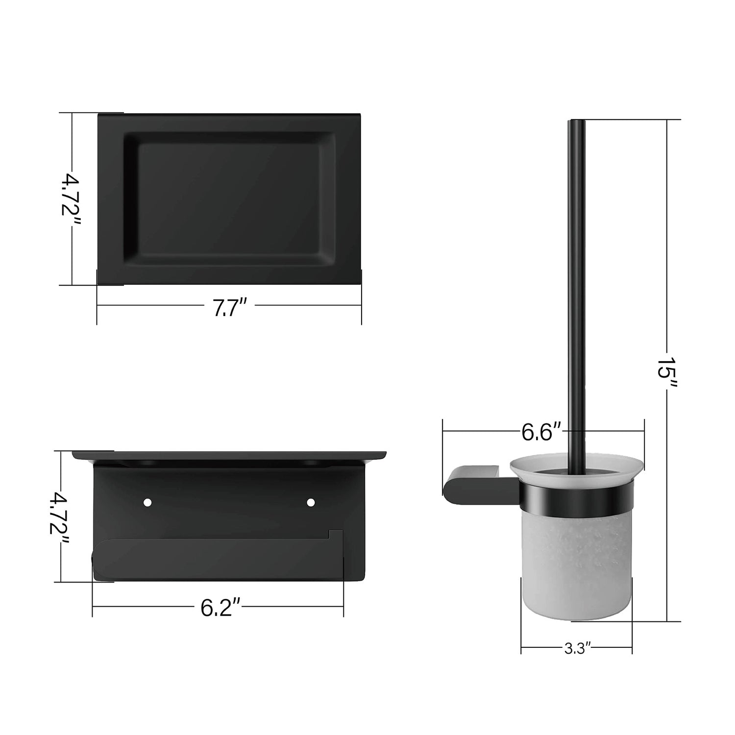 Matte Black Toilet Brush and Toilet Paper Holder Set