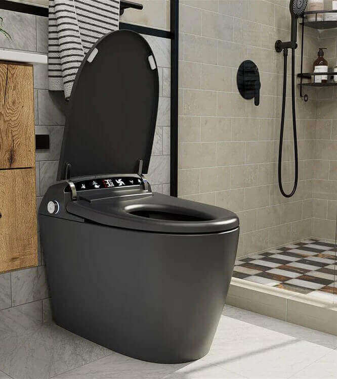 Matte gray smart toilet with heated seat