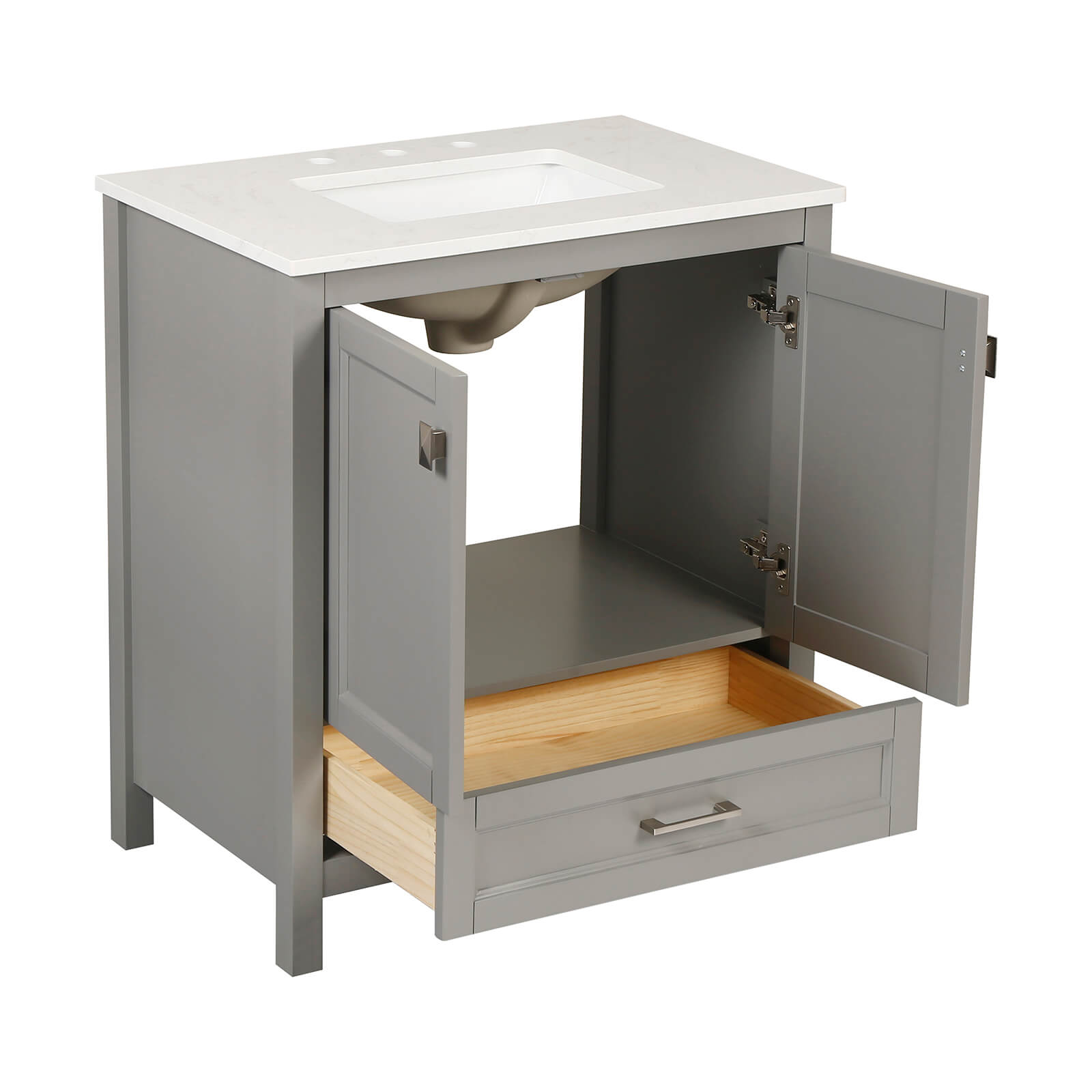 Minimalist 30 inch grey bathroom vanity with solid wood frame