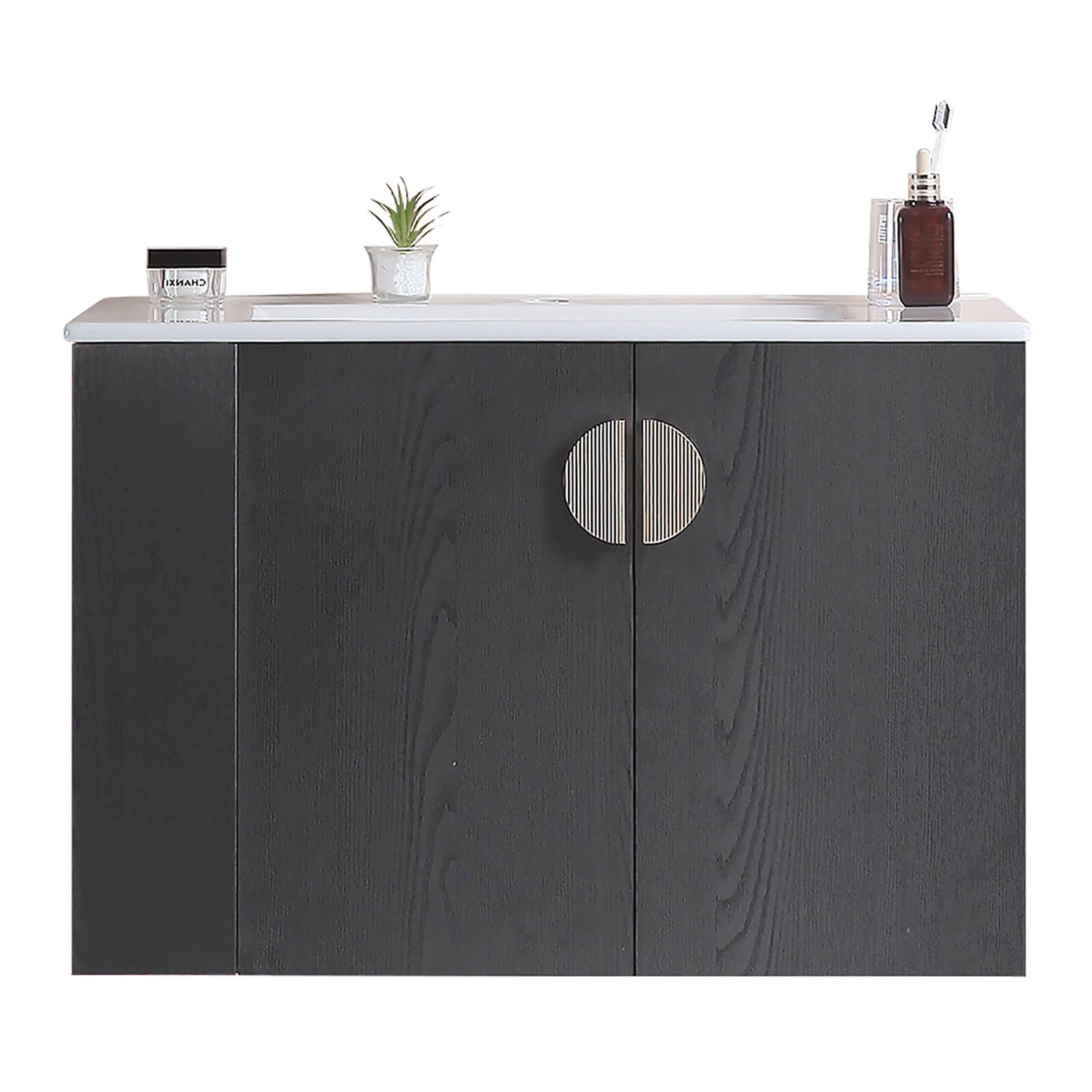 Minimalist bathroom vanity in bold matte black color