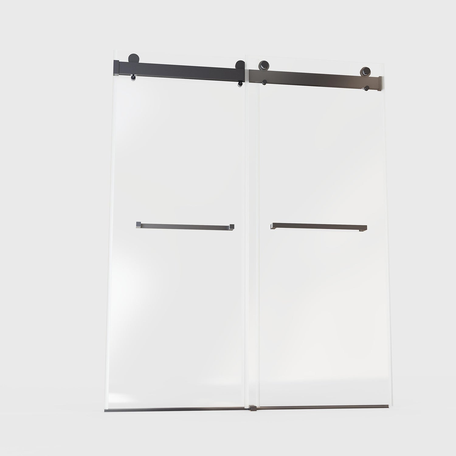 Minimalist black frame sliding shower door with tempered glass