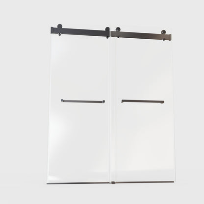 Minimalist black frame sliding shower door with tempered glass