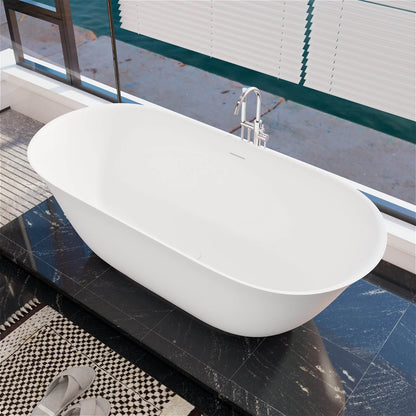 Minimalist solid surface bathtub with a silky smooth texture