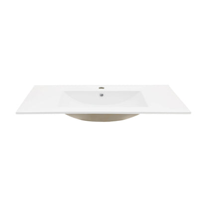 Minimalist white sink with overflow and one faucet hole
