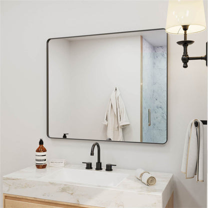 Minimalist black framed wide rectangular bathroom mirror