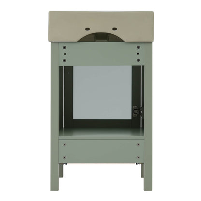 Minimalist green bathroom vanity with frosted glass and drawer