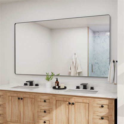 Minimalist maxi sized black framed rectangular bathroom mirror
