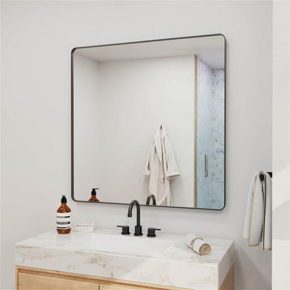Minimalist square black framed bathroom mirror