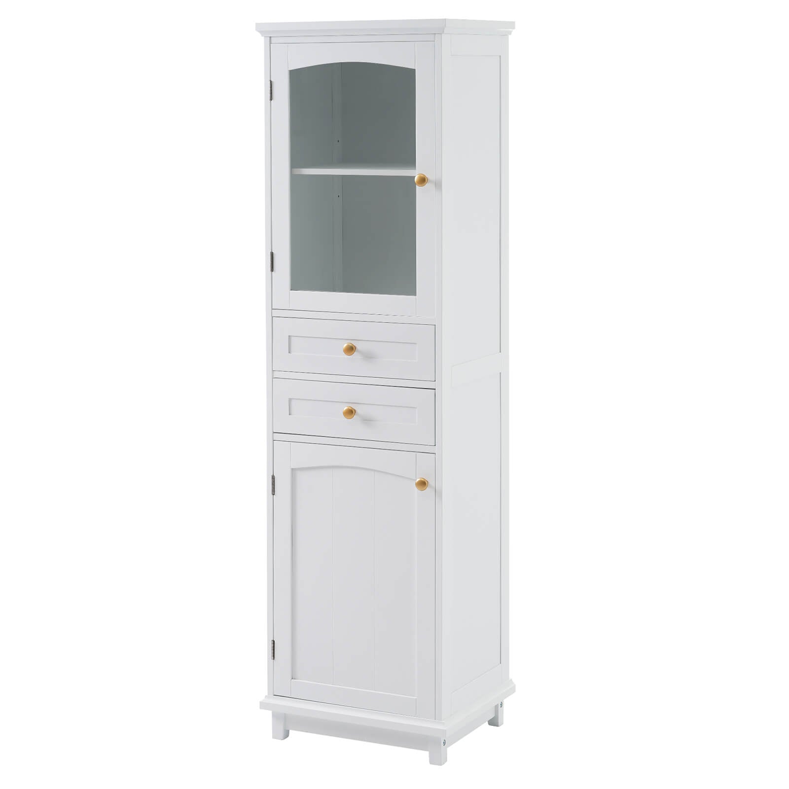 Minimalist white linen cabinet for modern bathroom interiors