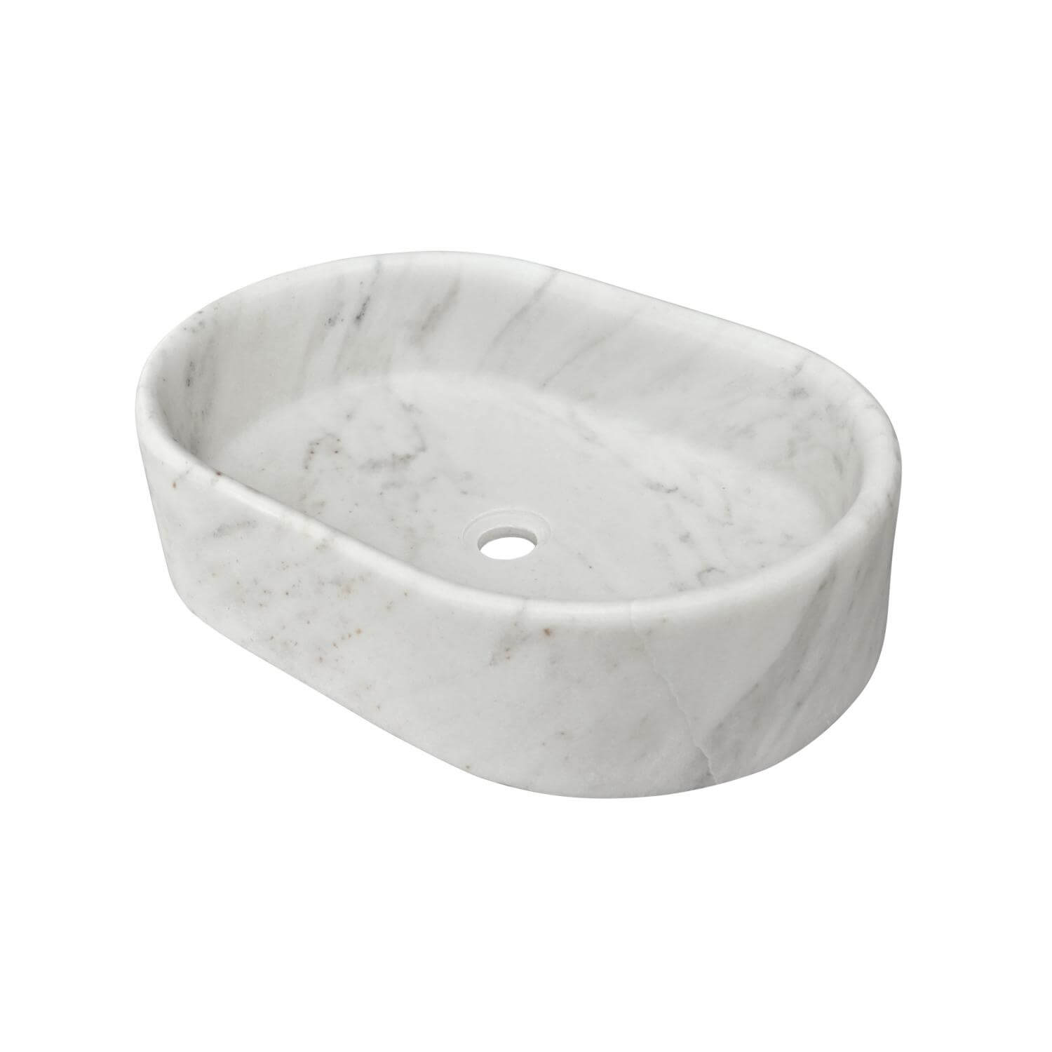 24" White Natural Marble Oval Bathroom Vessel Sink for Vanity Countertop