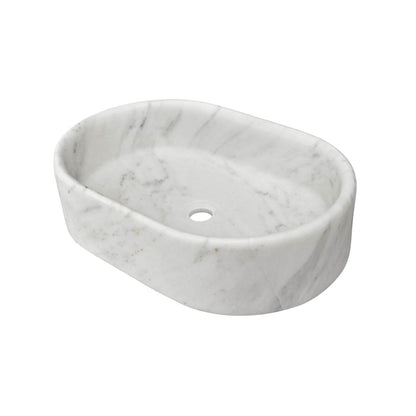 24" White Natural Marble Oval Bathroom Vessel Sink for Vanity Countertop