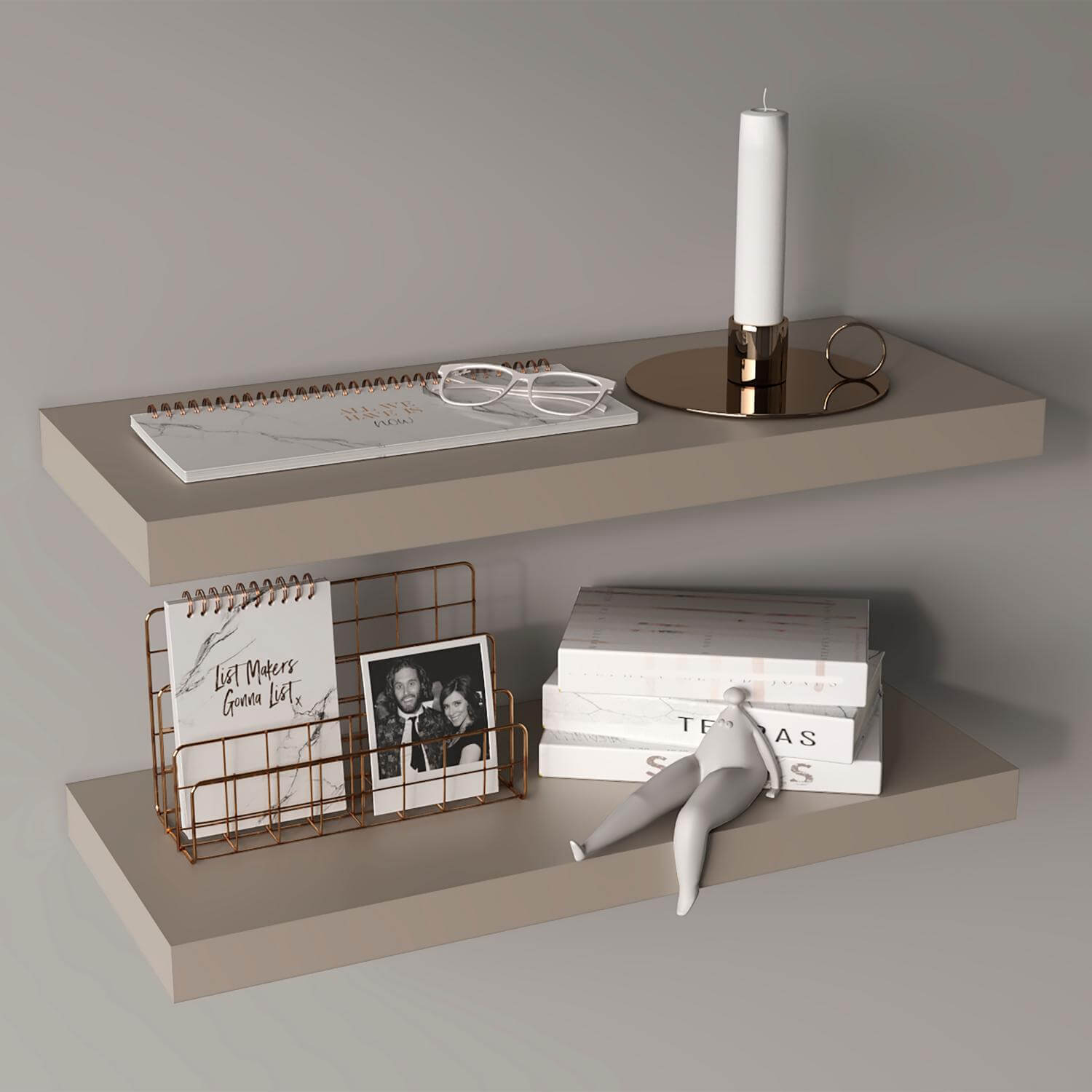 31.5" Taupe Floating Shelves for Bathroom Storage (Set of 2)
