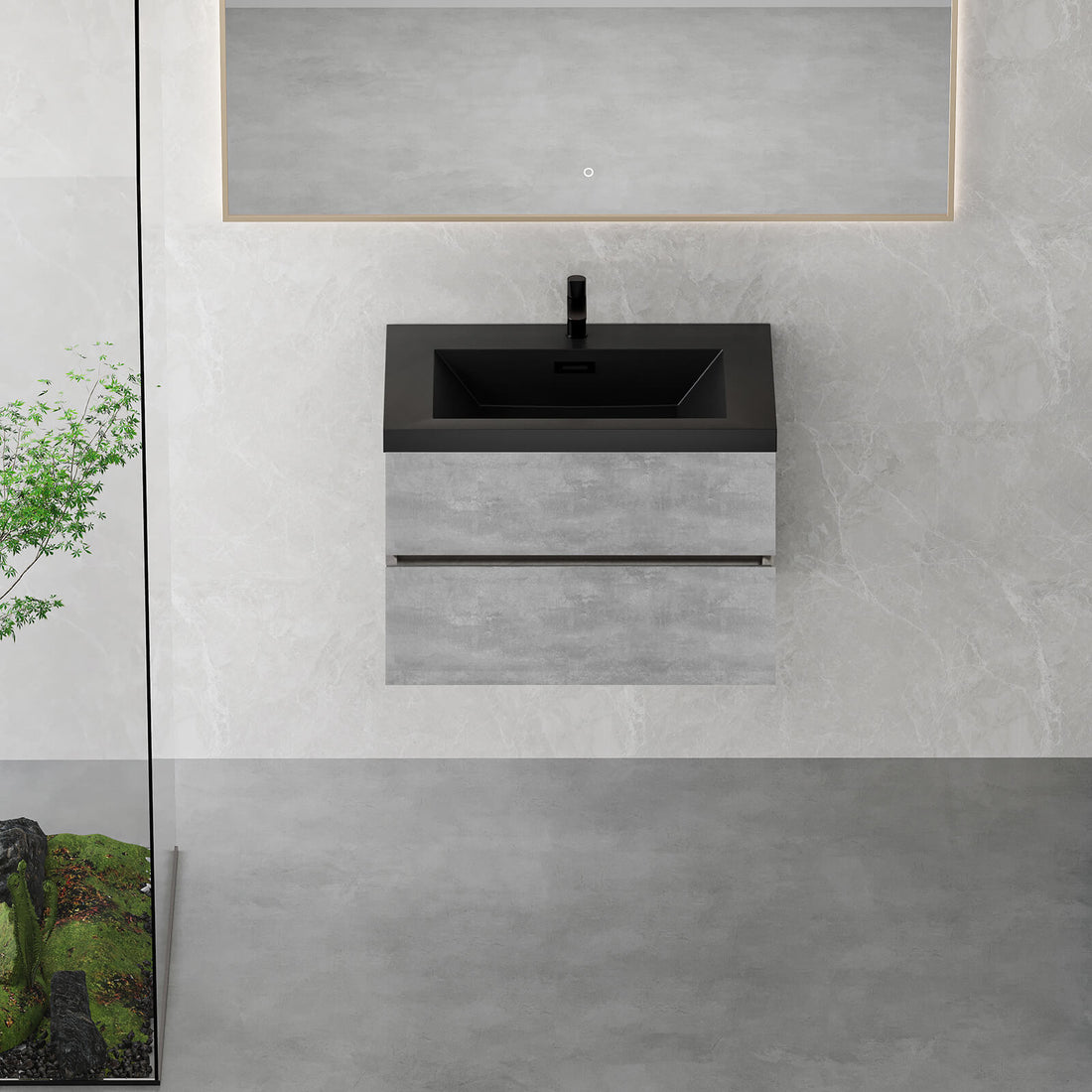 Modern 30 inch floating vanity for small bathrooms in cement gray finish
