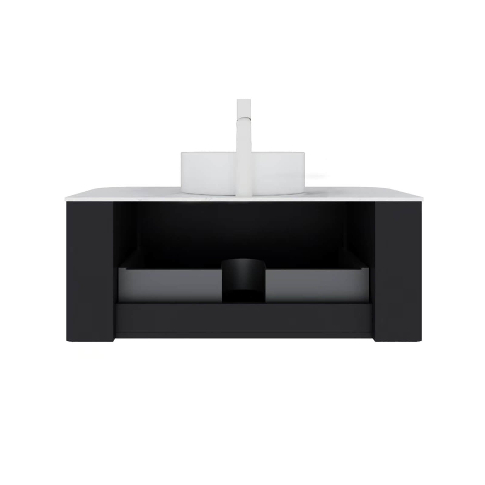 Modern 36 in Black Wall Mounted Vanity with Round Ceramic Sink