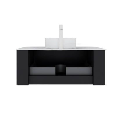 Modern 36 in Black Wall Mounted Vanity with Round Ceramic Sink