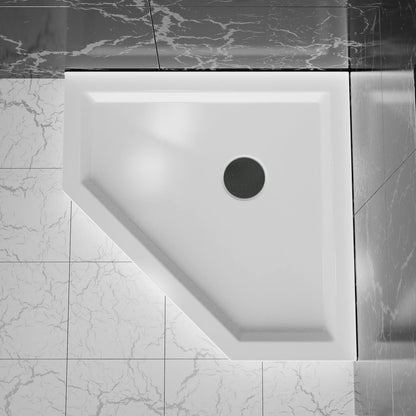 Modern 36 x 36 neo angle acrylic shower base with tile flange