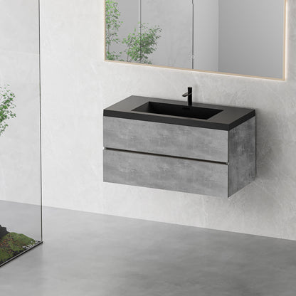 Modern 42 Inch Cement Gray Wall Mounted Vanity for Small Bathrooms