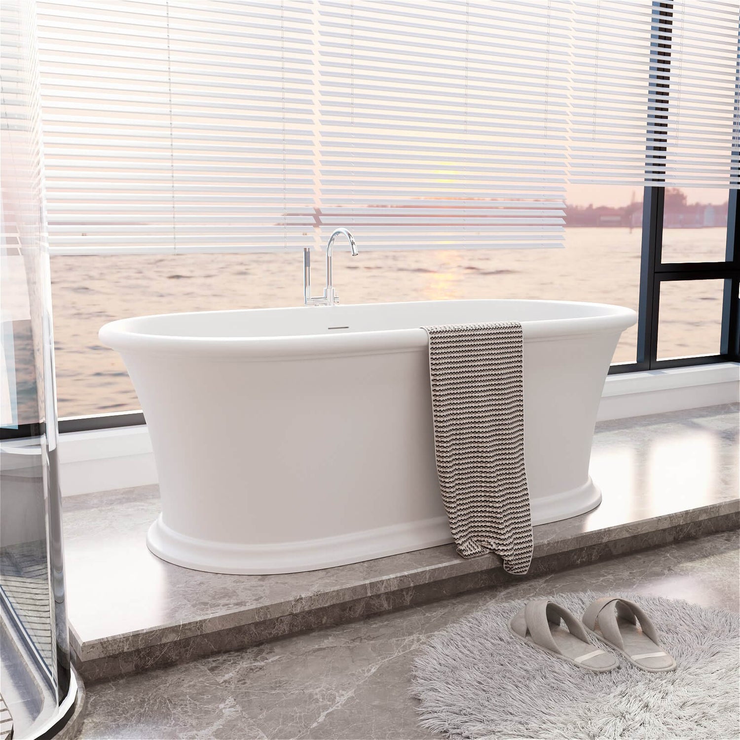 Modern 61 inch pedestal tub with sleek design and enhanced spatial compatibility
