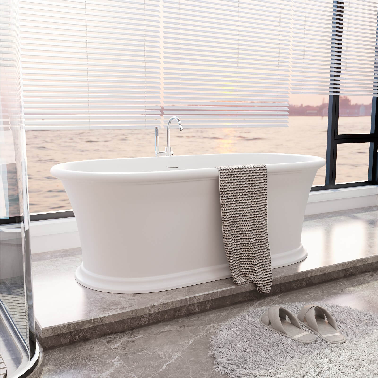 Modern 61 inch pedestal tub with sleek design and enhanced spatial compatibility
