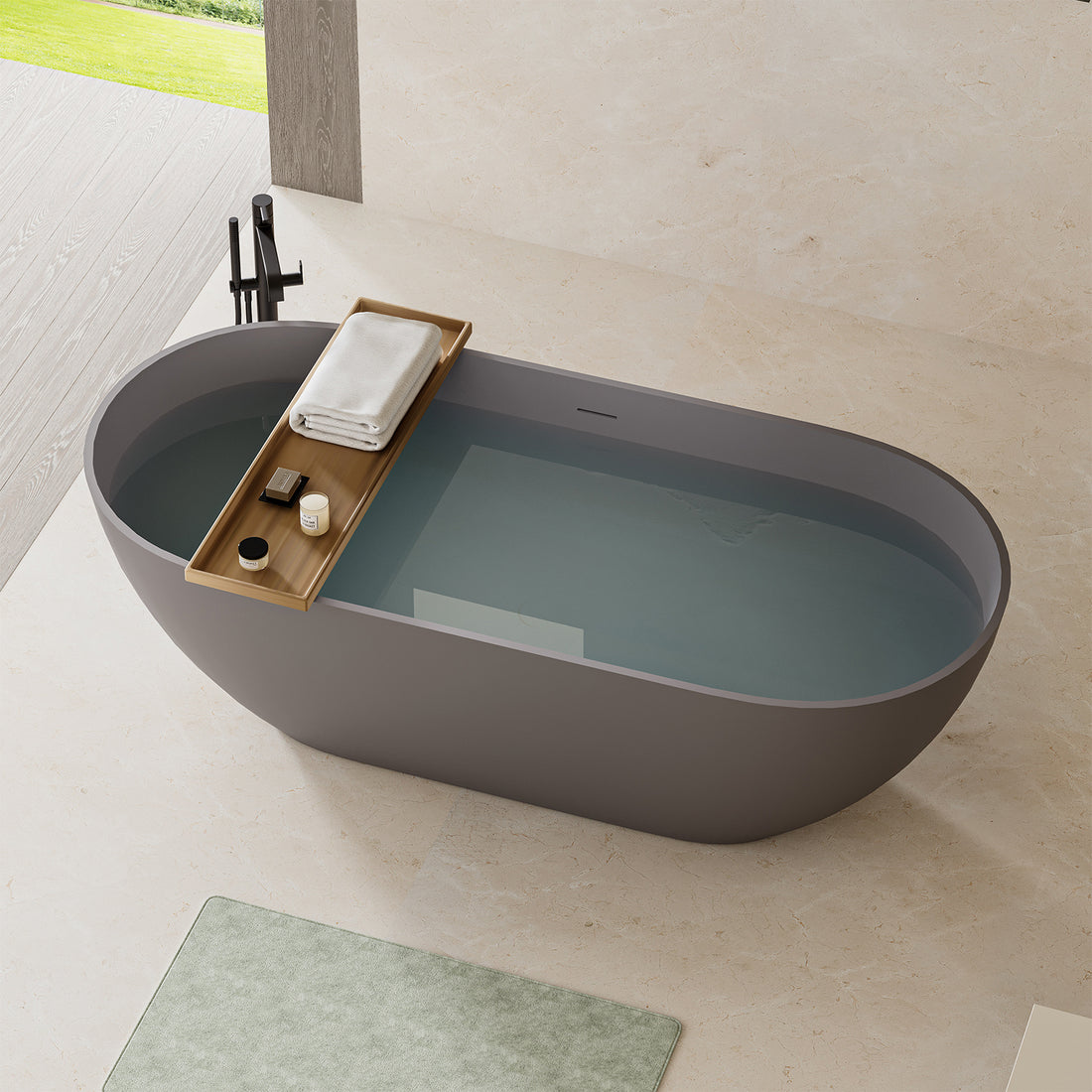 Modern 63 inch freestanding matte gray bathtub for luxury bathrooms