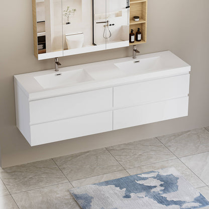 Modern 70 inch floating bathroom vanity with dual sinks