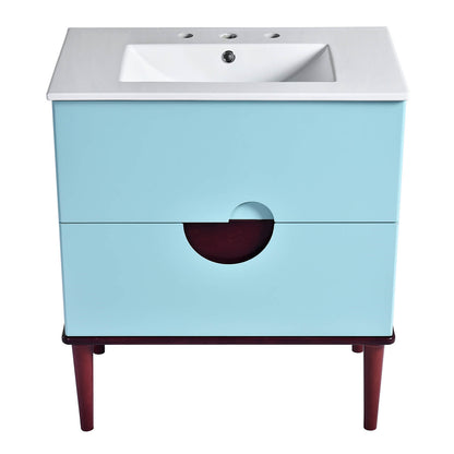 Modern Bathroom Vanity with Vibrant Vermilion Red and Sky Blue Finish