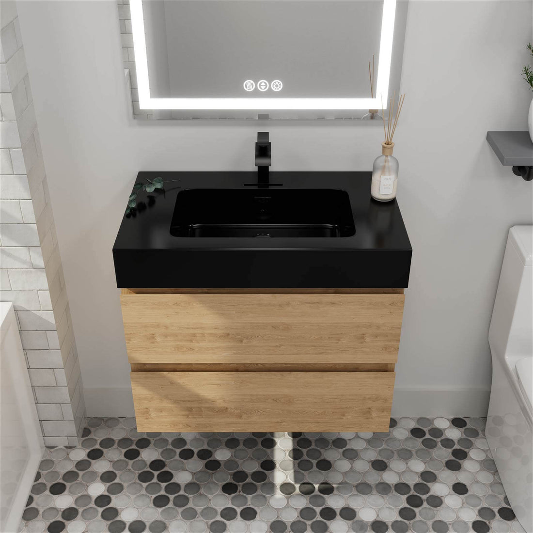 Modern Wall Mounted Vanity in Elegant White Oak Finish