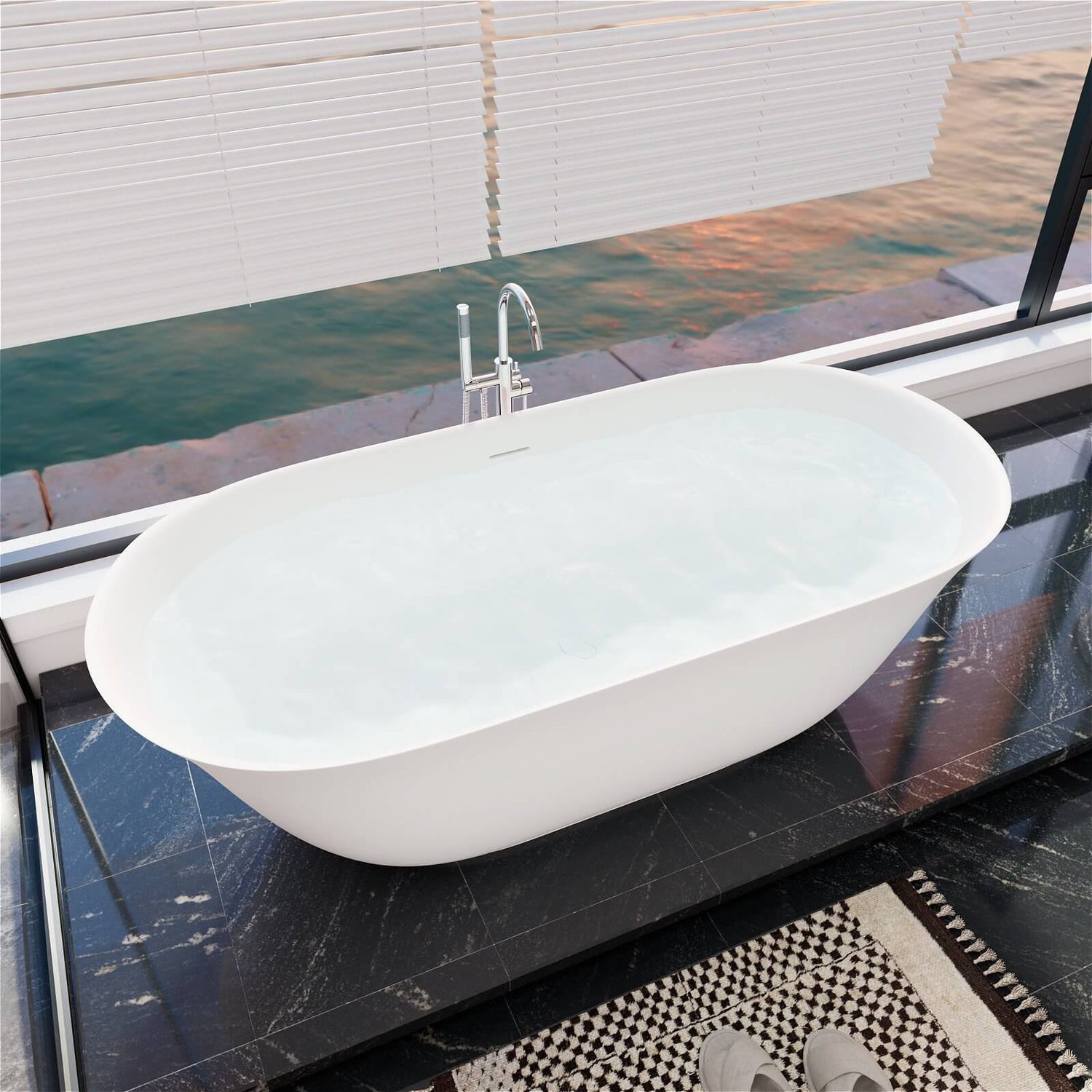 Modern bathroom centerpiece silky 65 in solid surface freestanding bathtub
