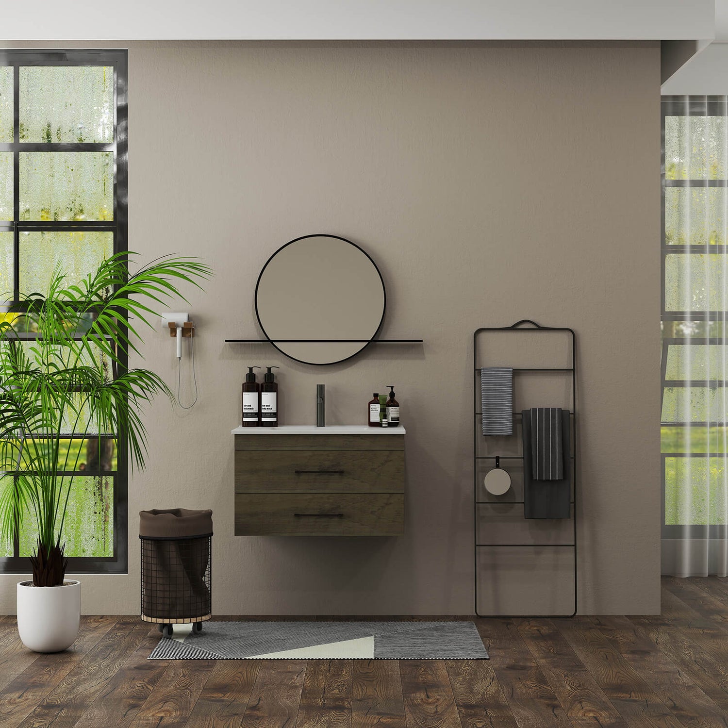 Modern bathroom vanity with dual soft close drawers