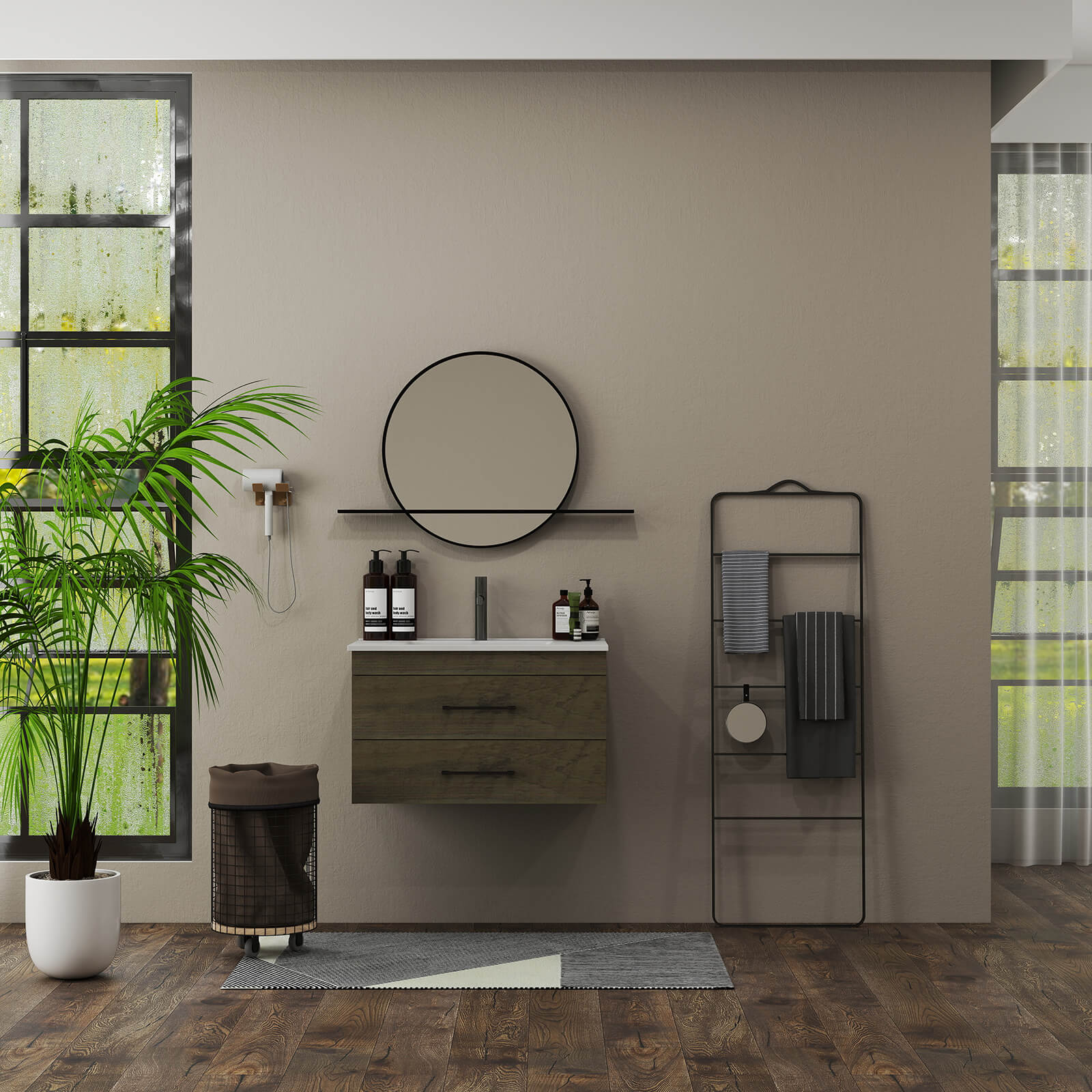 Modern bathroom vanity with dual soft close drawers
