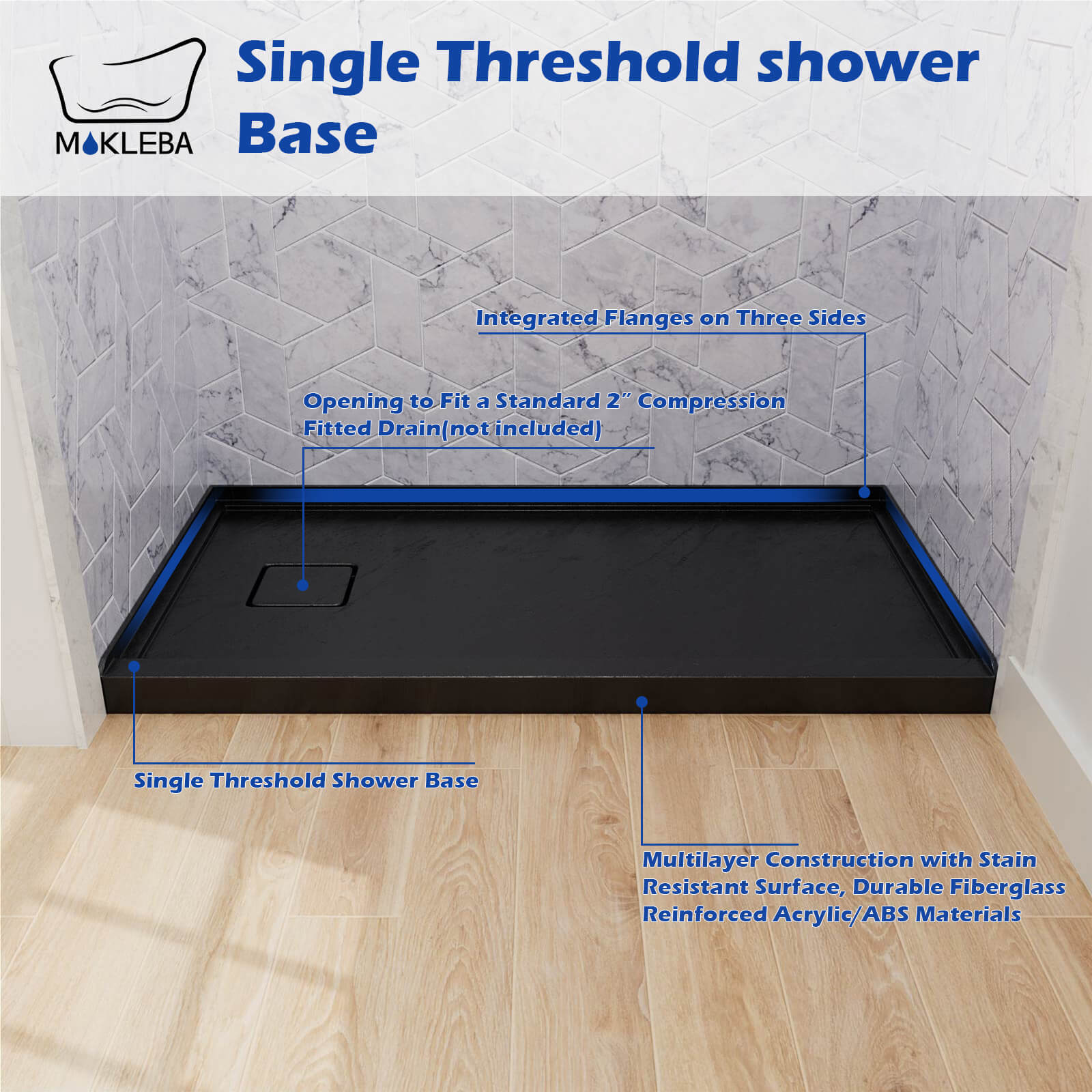 Modern black shower base engineered for long term stability